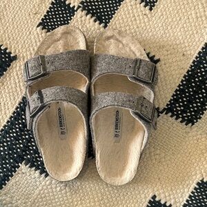 Birkenstock Kids Charcoal Wool Slippers